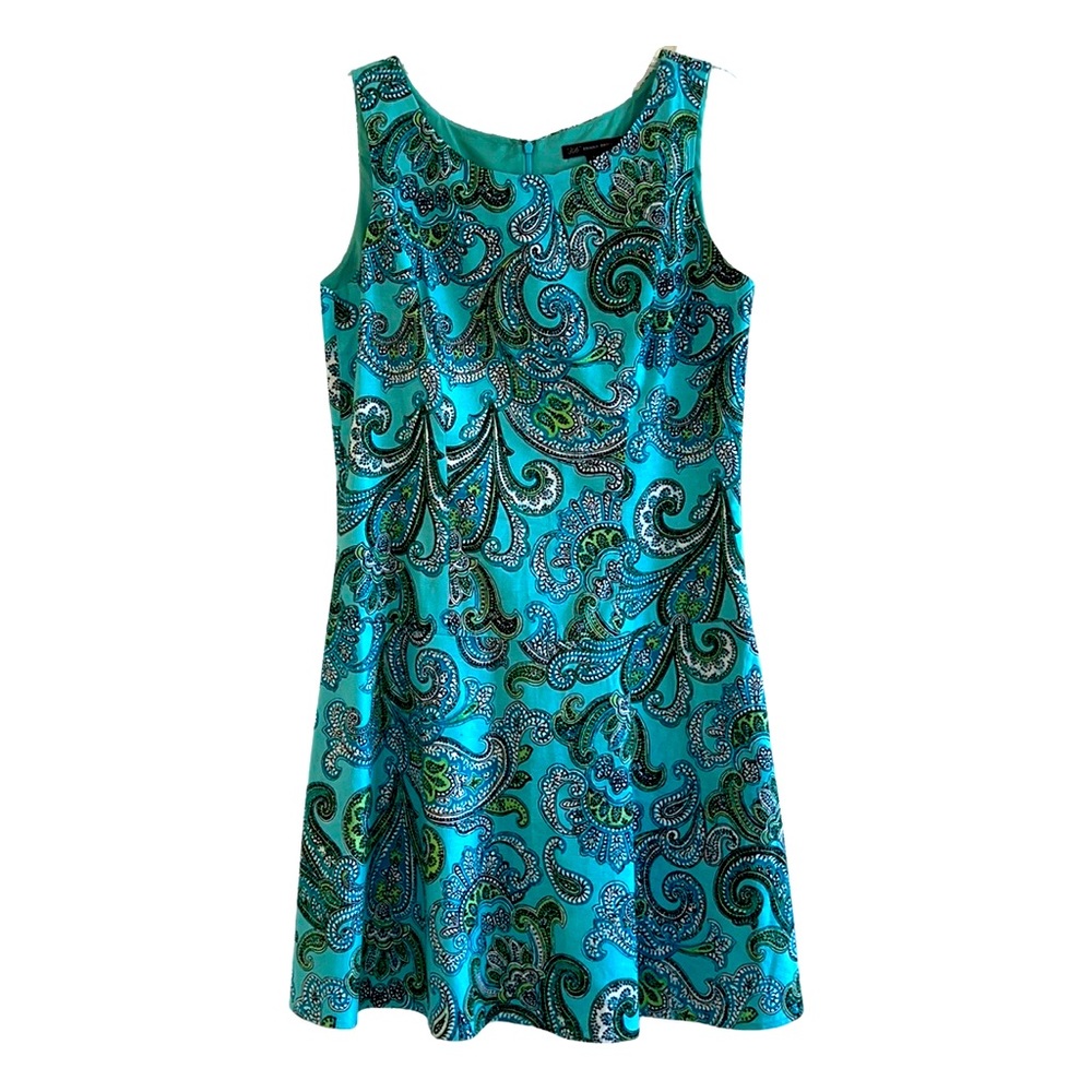 346 Brooks Brothers Paisley Linen Blend Sheath Dress Blue Green Size 12